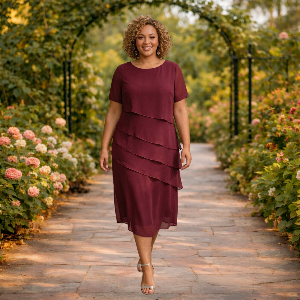 Elena | Layered Chiffon Midi Dress