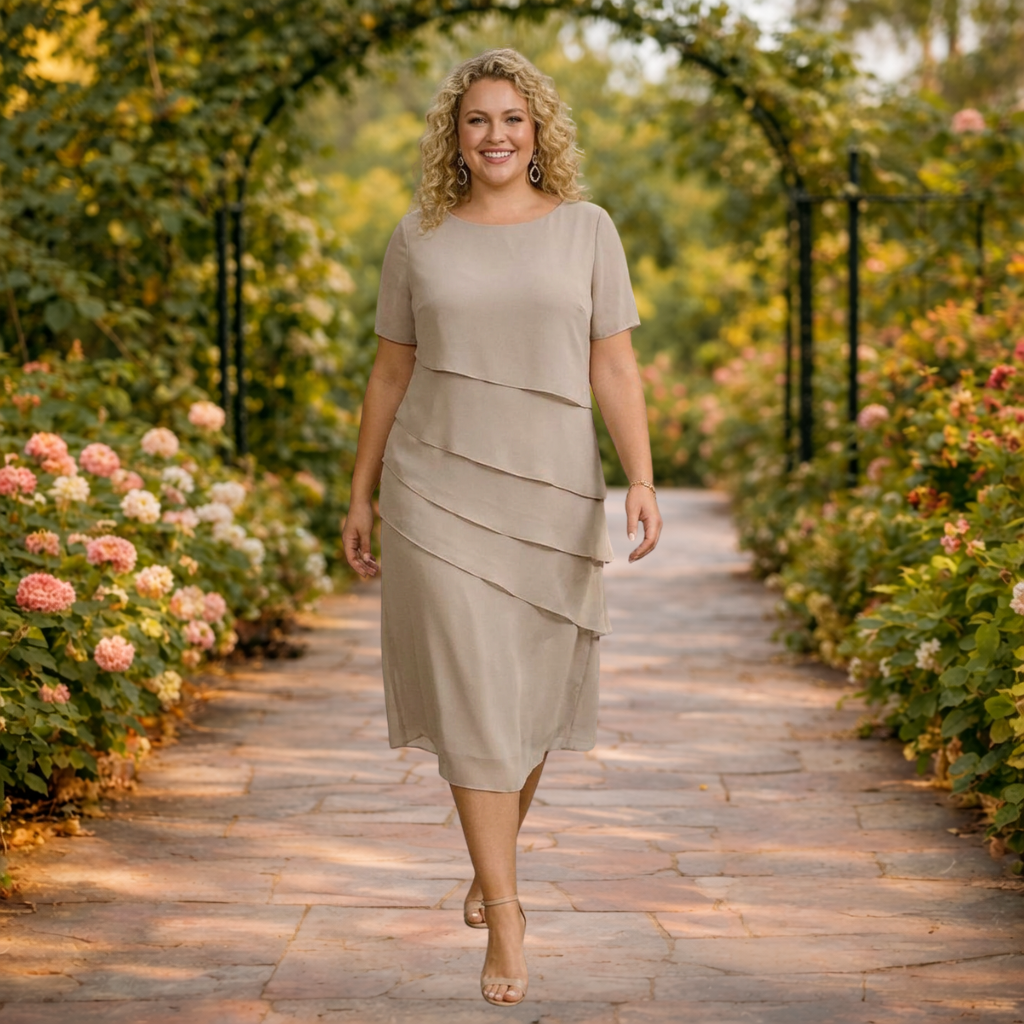 Elena | Layered Chiffon Midi Dress